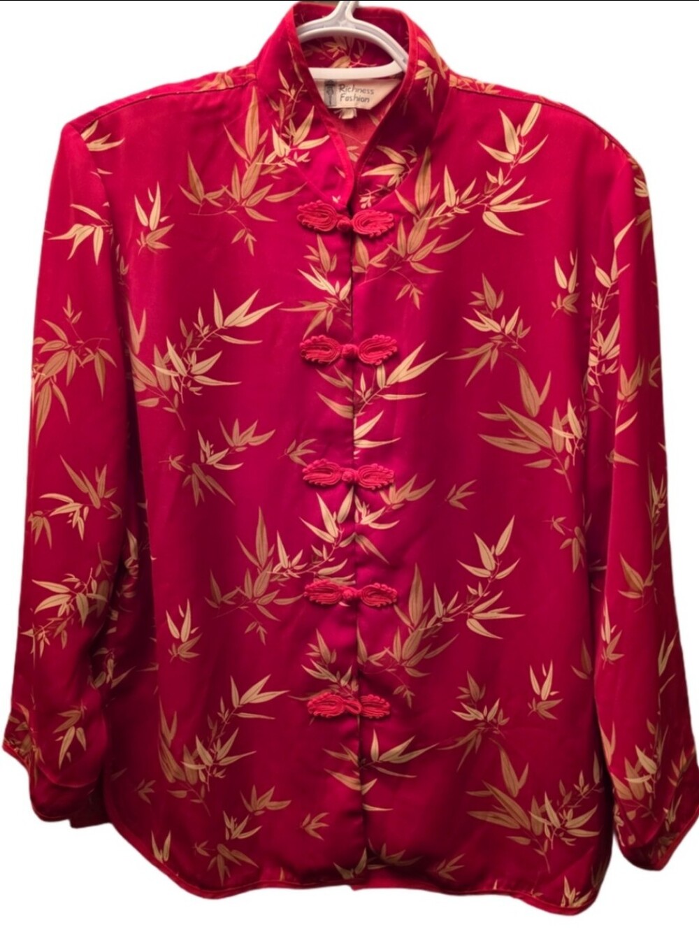 Vintage Richness Fashion Red Asian Bamboo Mandarin Frog Closure Blouse